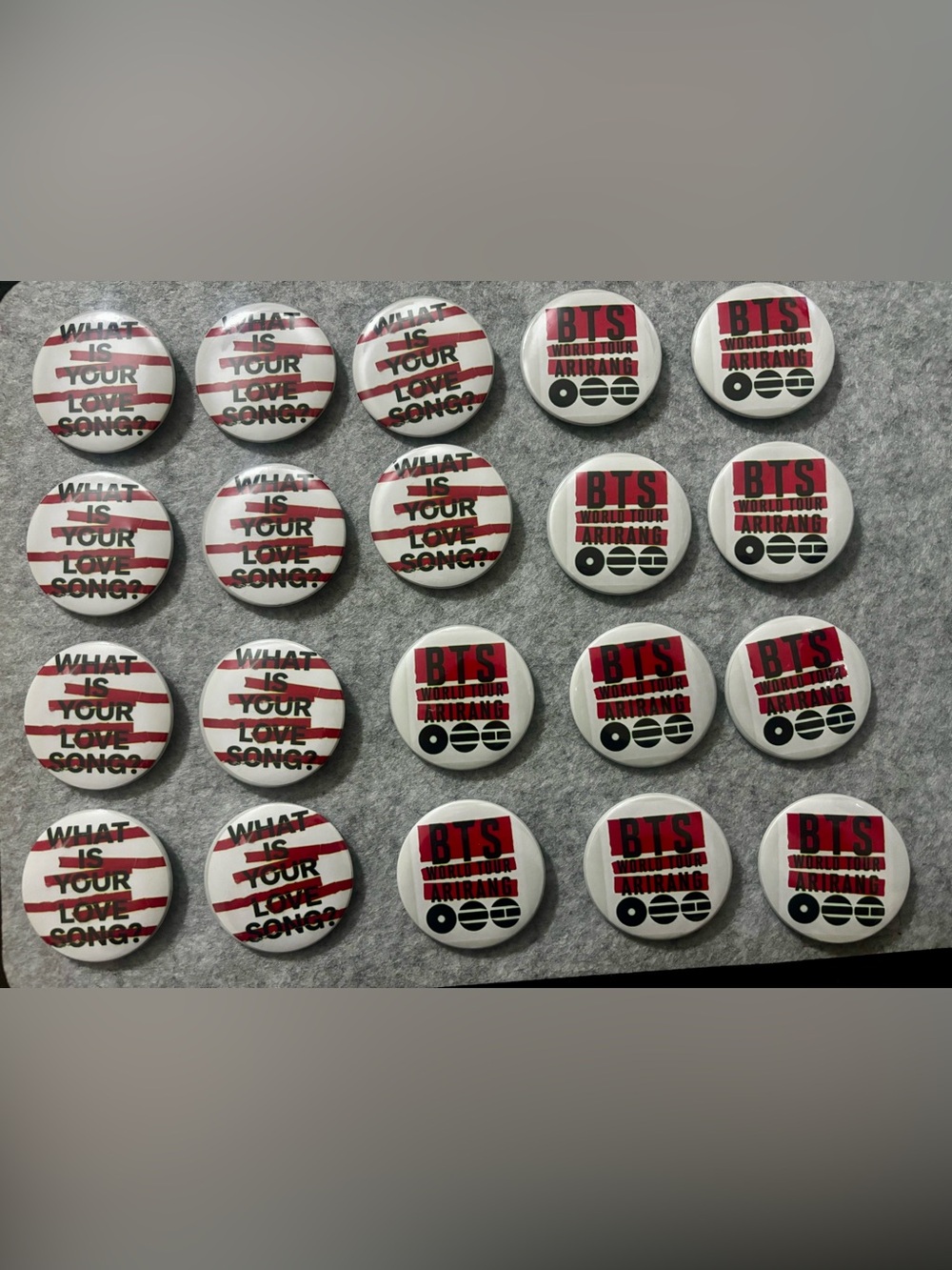 20 pcs BTS Tour Button Pin Set — White & Red